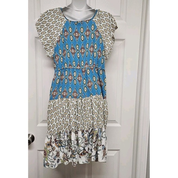 Unity World Wear Boho Ruffle Tiered Embroidered Flutter Sleeve Dress Women's XL - Picture 2 of 3